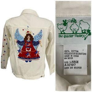 Quacker Factory Jacket Womens Sz Large Patriotic Angel Folk Art Americana Cotton